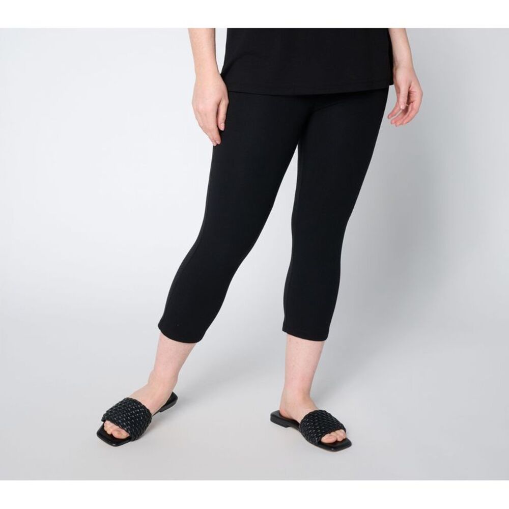 Susan Graver Women's Petite Pants PL Weekend Premium Aire Slim Leg Black
